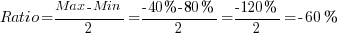 {Ratio} = {Max - Min} / 2 = {-40%-80%} / 2 = {-120%} / 2 = -60%